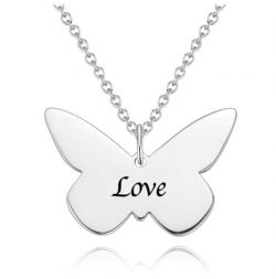 Personalized Butterfly Engraved Necklace Platinum Plated