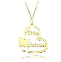 Custom Name Necklace Couple’s Necklace Heart-shaped with Little Butterfly