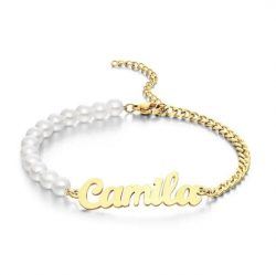 Custom Engraved Bracelet Pearl Chain Exquisite Gift for Her