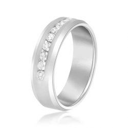 Channel Set Round Diamonds Mens Wedding Band with Polished Edges