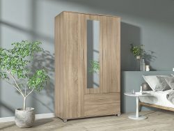 Bram 3 Door Wardrobe Cabinet with Mirror – Oak