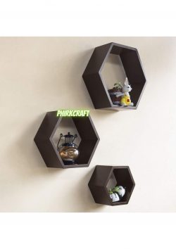 Wooden Hexagon Shape Wall Shelf, Brown