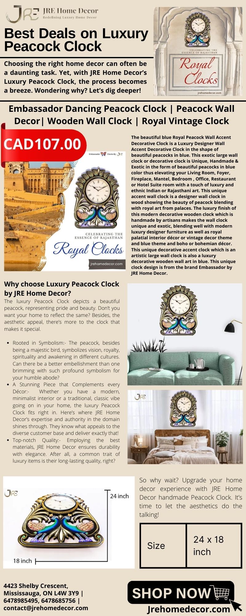 Best Deals on Luxury Peacock Clock – JRE Home Décor