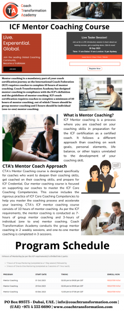 ICF Mentor Coach Certification Program – Coach Transformation Academy