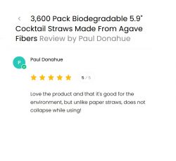 Customer Feedback on Biodegradable Cocktail Straws Made From Agave Fibers
