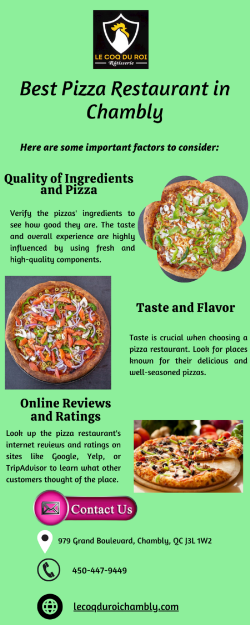 Factors to Consider to Choose the Best Pizza Restaurant in Chambly