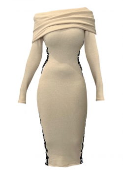 Elevate Your Style with a Tan Knit Dress Featuring Gert Tape