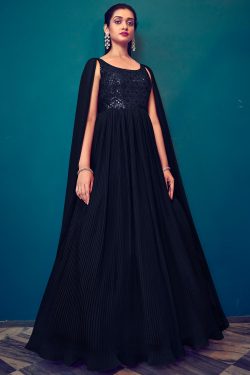 Buy Ready To Wear Navy Blue Georgette Designer Anarkali Dress Online