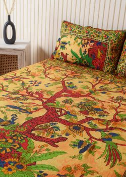Orange Tree of Life Mandala Bedsheets with pillow covers