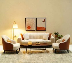 Buy Vanisa 3 Seater Living Room Modern Sofa Set with 2 Arm Chairs and 6 Cushions Online