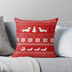Dachshunds Christmas Sweater Pattern Throw Pillow Soft And Comfortable Christmas Pillows $18.95
