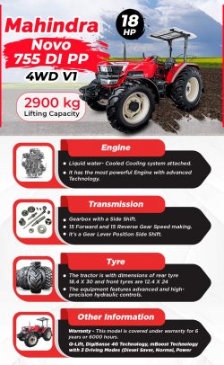 Get to know about the Mahindra Novo 755 DI PP 4WD V1 tractor in India | TractorKarvan