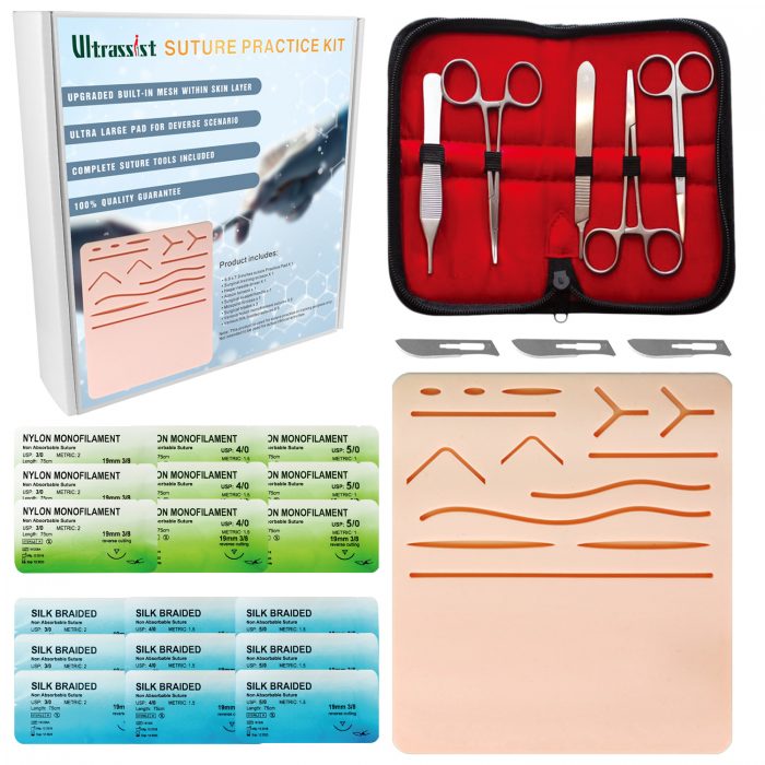 Ultrassist Complete Suture Kit with Ultra-Large Practice Pad, Half-Cut Wounds