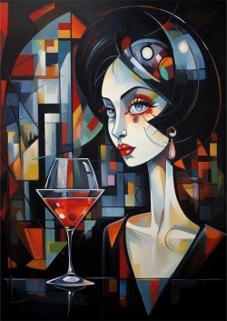 Chromatic Melange Woman With A Martini | Metal Poster
