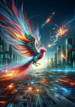 Futuristic Phoenix Rebirth Metal Poster
