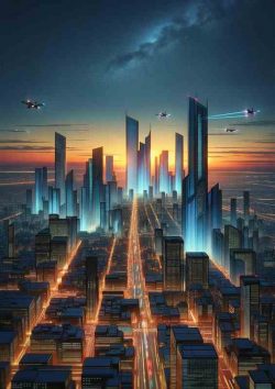 Futuristic Cityscape At Twilight The Horizon | Metal Poster