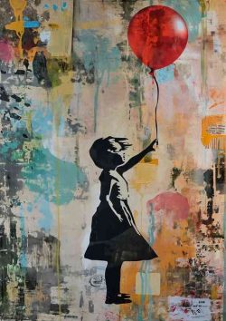 Girl With A Red Balloon And Graffiti | Metal Poster