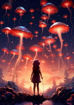 Girl Watching The Jellyfish Fly | Metal Poster