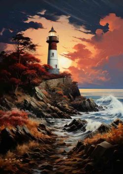 Sunsets Radiance Lighthouse By The Sea | Metal Poster