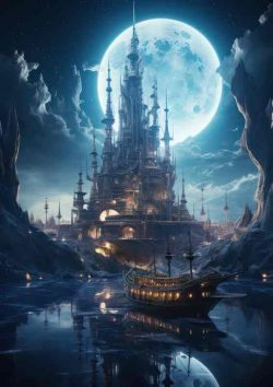 Moons Galleon Sails At Night | Metal Poster
