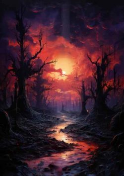 Blood Moon Over Mysterious Forest | Metal Poster