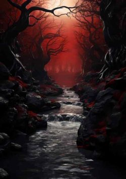 Dark Red Dusk With Forest Silhouettes | Metal Poster