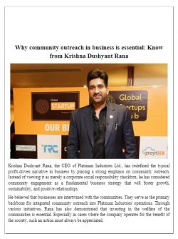 Why community outreach in business is essential Know from Krishna Dushyant Rana