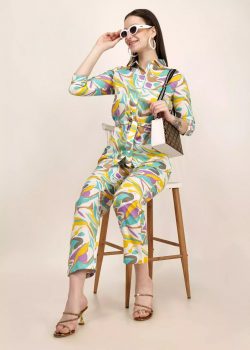 Women Cotton Blend Multicolor Abstract Printed Co-Ord Set