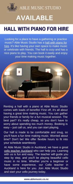 Available Hall with piano for hire at Able Music Studio