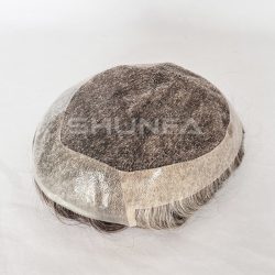 Clear pu front with lace center and poly coating in the back side men hair pieces