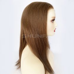 full hand-tied mono top with hand made weft back natural brown color wigs for woman