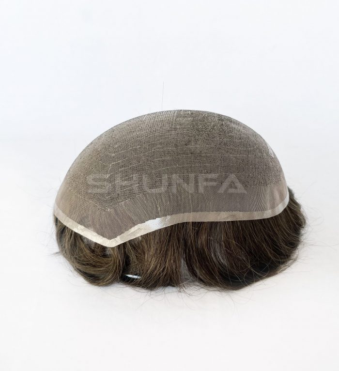 Fine welded mono customized order men hair replacement with bleached knots