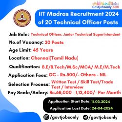 IIT Madras Recruitment: Apply for 20 Technical Officer Vacancies