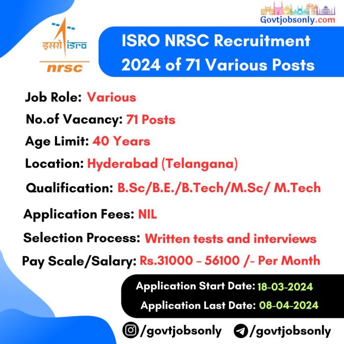 ISRO NRSC Recruitment: 71 Vacancies, Apply Now
