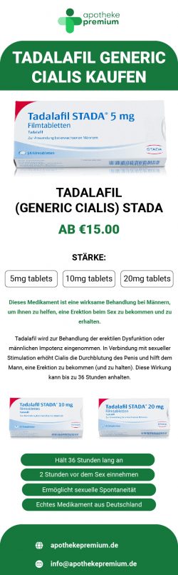 Holen Sie sich Ihr Heilmittel – Kaufen Sie generisches Cialis Tadalafil bei Apotheke Premium