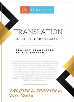 Translation of Birth certificate