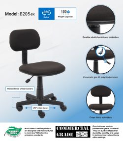 Boss Black Fabric Steno Chair in Black