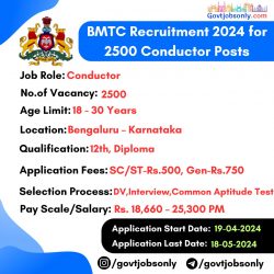 BMTC Recruitment 2024: Apply for 2500 Conductor Jobs