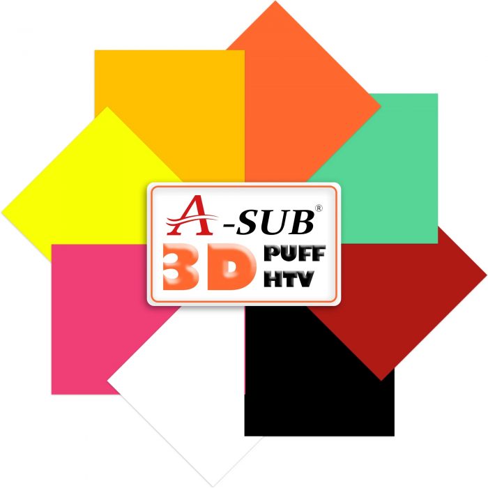 A-SUB® 3D Puff Heat Transfer Vinyl 8 PCS – 8 Colors Puff Vinyl Sheets