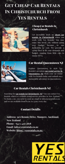 Get Cheap Car Rentals In Christchurch From Yes Rentals