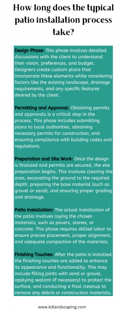 How long does the typical patio installation process take?