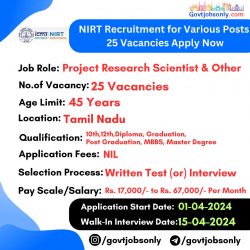 NIRT Recruitment: Apply Now for 25 Vacancies