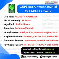 CUPB 2024 Faculty Recruitment: Apply for 27 Positions