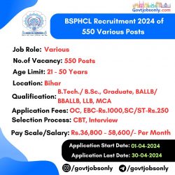 BSPHCL Recruitment: 550 Vacancies – Apply Now