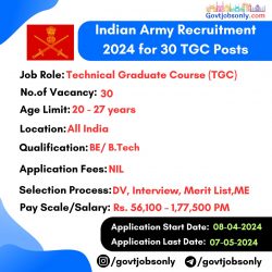 Indian Army Recruitment 2024: Apply for 30 TGC Posts
