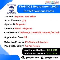 WAPCOS 2024 Recruitment: 275 Vacancies | Apply Now