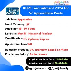 NHPC 2024 Recruitment: Apply for 57 Apprentice Posts