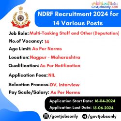 NDRF Recruitment 2024: Apply for 14 Various Posts