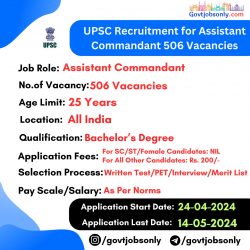 UPSC Assistant Commandant Recruitment: Apply for 506 Vacancies