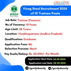 Vizag Steel 2024 Recruitment: Apply for 10 Trainee Vacancies